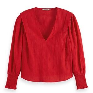 Scotch & Soda V-NECK LONG SLEEVE TOP IN LIPSTICK RED size 40‎